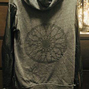 SoulCycle Leather Sleeve Hoodie SMALL